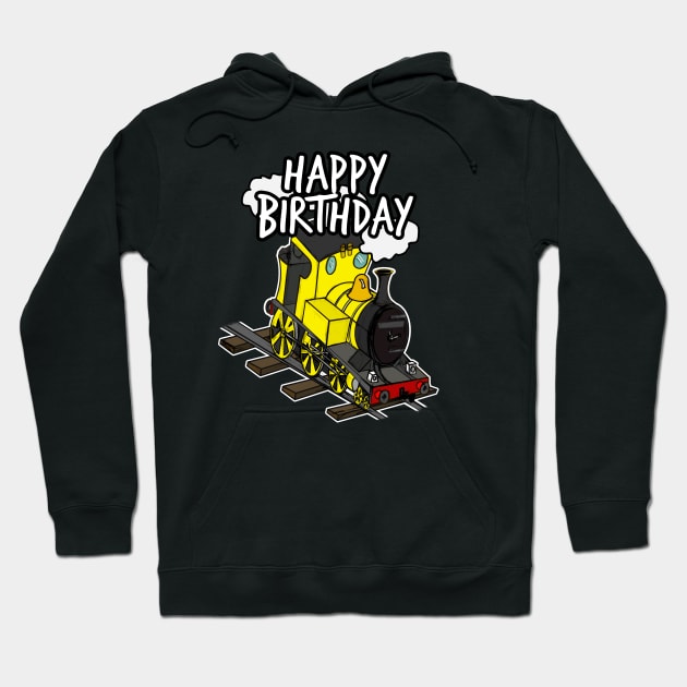 Birthday Train Steam Locomotive Railway Model Railroad (Yellow) Hoodie by doodlerob